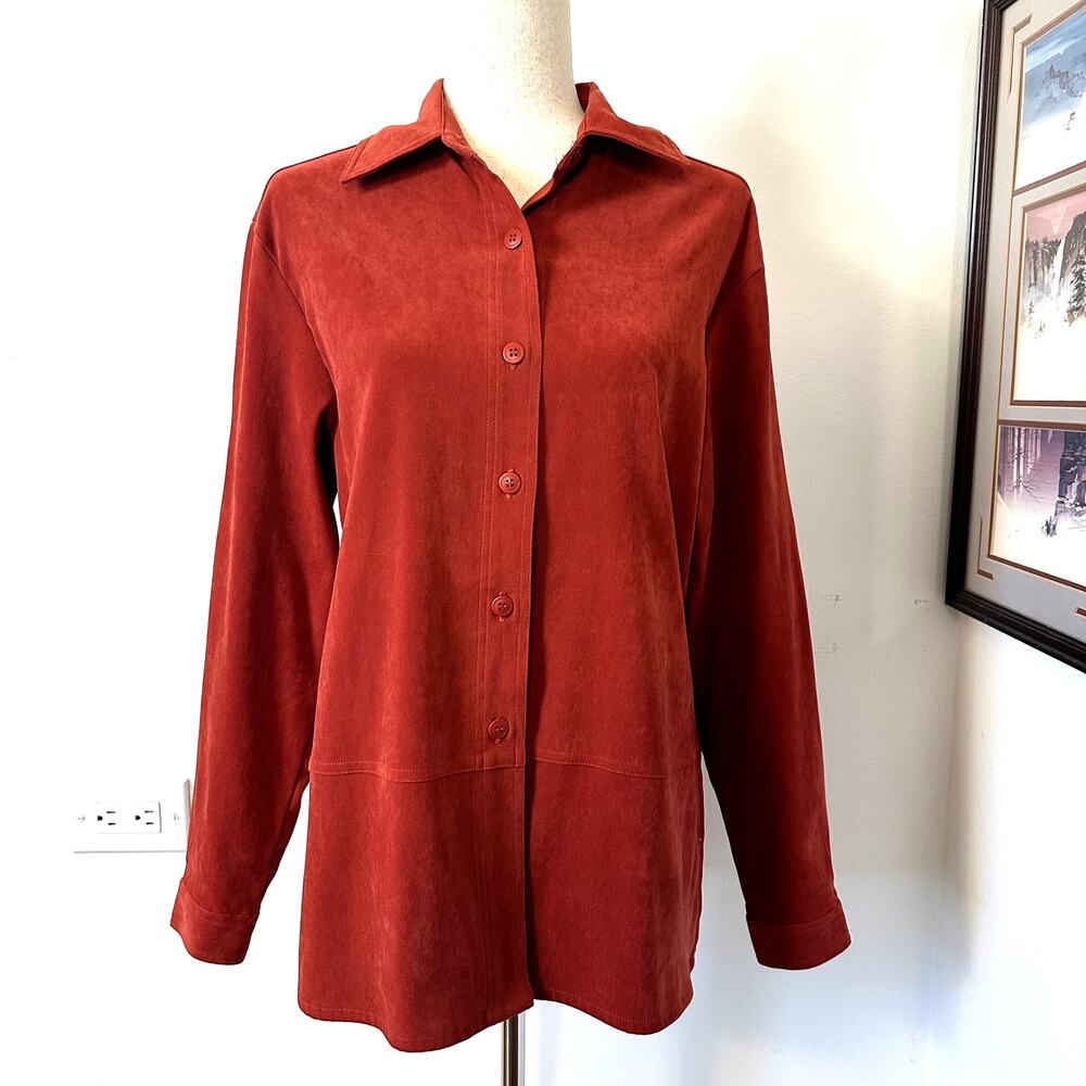 Croft & Barrow Faux‎ Suede Button Up Shirt Shacket Rust Orange S Soft Minimalist